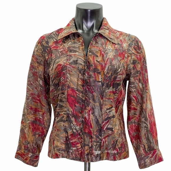 RUBY Rd. Abstract Print Button Down L/S Blouse - Picture 1 of 12